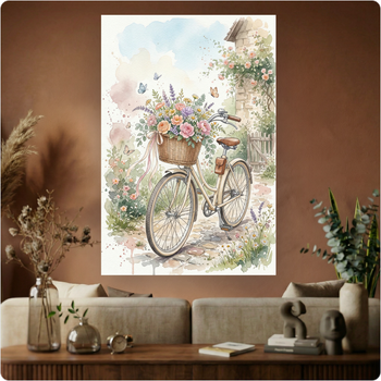 Affiche murale "Vélo Fleuri Vintage" poster déco nature shabby chic A3 Sans cadre