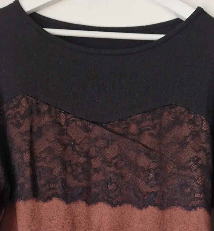 Sweat noir/marron dentelle