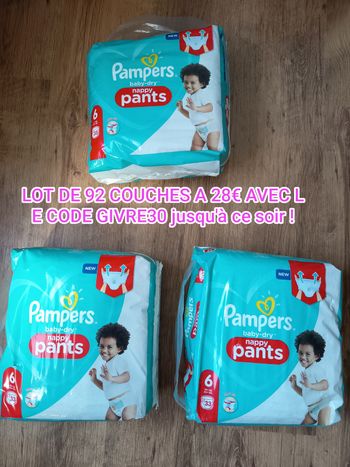 Lot de 92 couches à enfiler, PAMPERS, taille 6