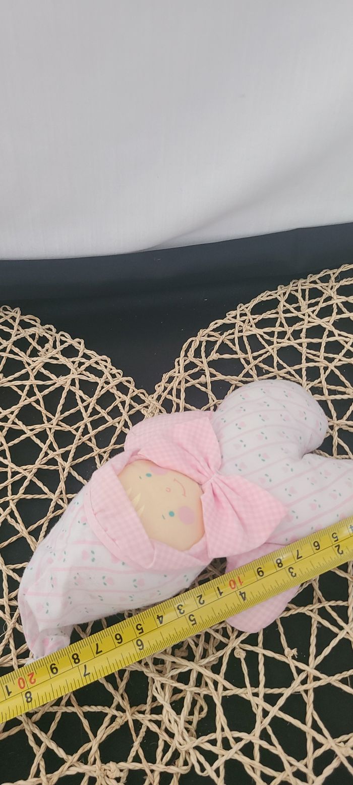 Doudou Poupée Chiffon Noeud Vichy Cœur Rose Vert Grelot Vintage Corolle Fleur - photo numéro 5