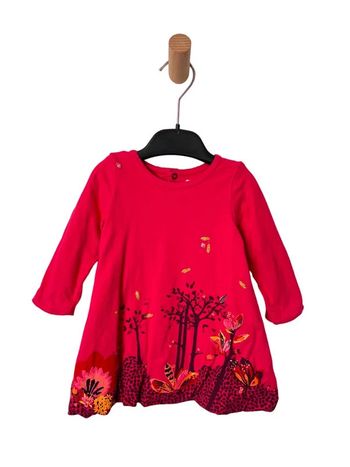 Robe fuchsia à manches longues motif paysage - Catimini 12 mois