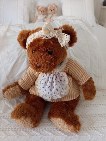 Ourson brun look rétro blouse détail dentelle