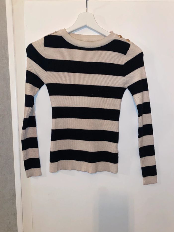 Pull chaussette marin crème et noir