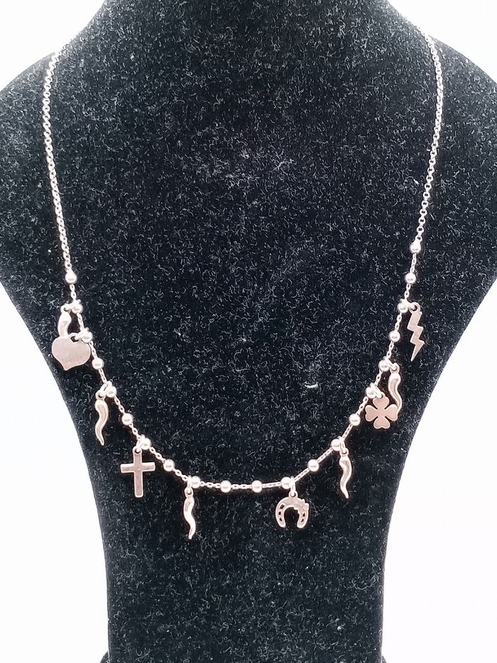 Collana argento 925 color oro rosa portafortuna ciondoli ci - photo numéro 2