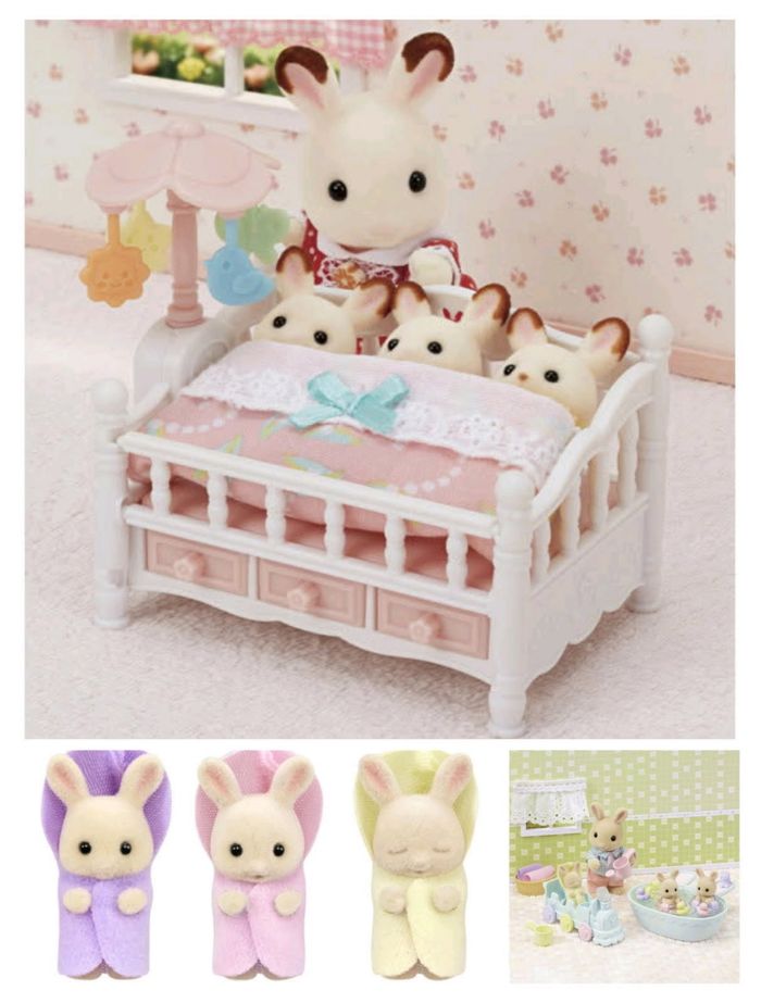 Les triplés lapin crème et accessoires de bain et le lit de bébé et mobile - photo numéro 2