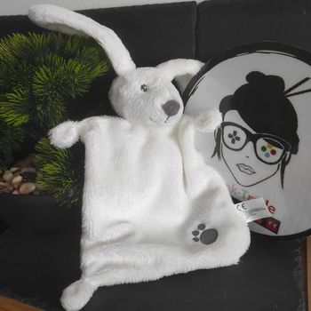 Doudou lapin plat blanc empreinte Nicotoy Simba Toys Gris #geektradedoudou