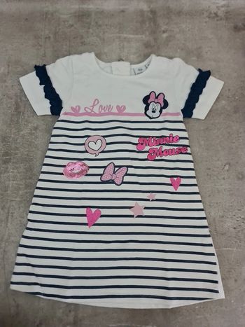 Robe blanche et bleue minnie fermeture zip dos manches courtes