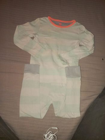 Pyjama mixte 3-4 ans coton vert clair kaki col saumon