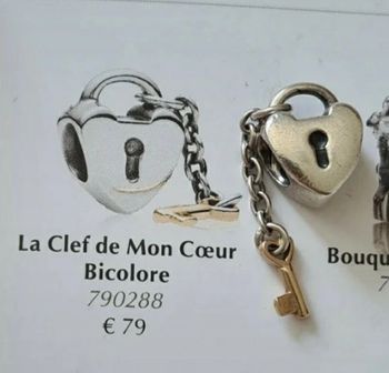 Charm Pandora La clé de Mon Coeur Bicolore