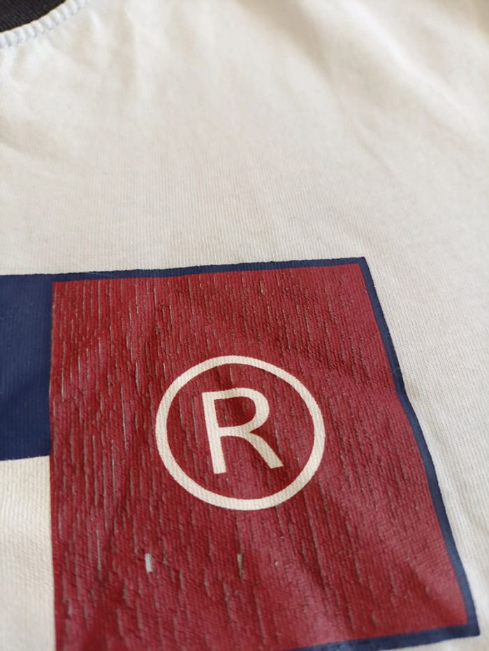 T-shirt Teddy Smith blanc à col noir – logo vintage style rétro – T. XXL - photo numéro 3
