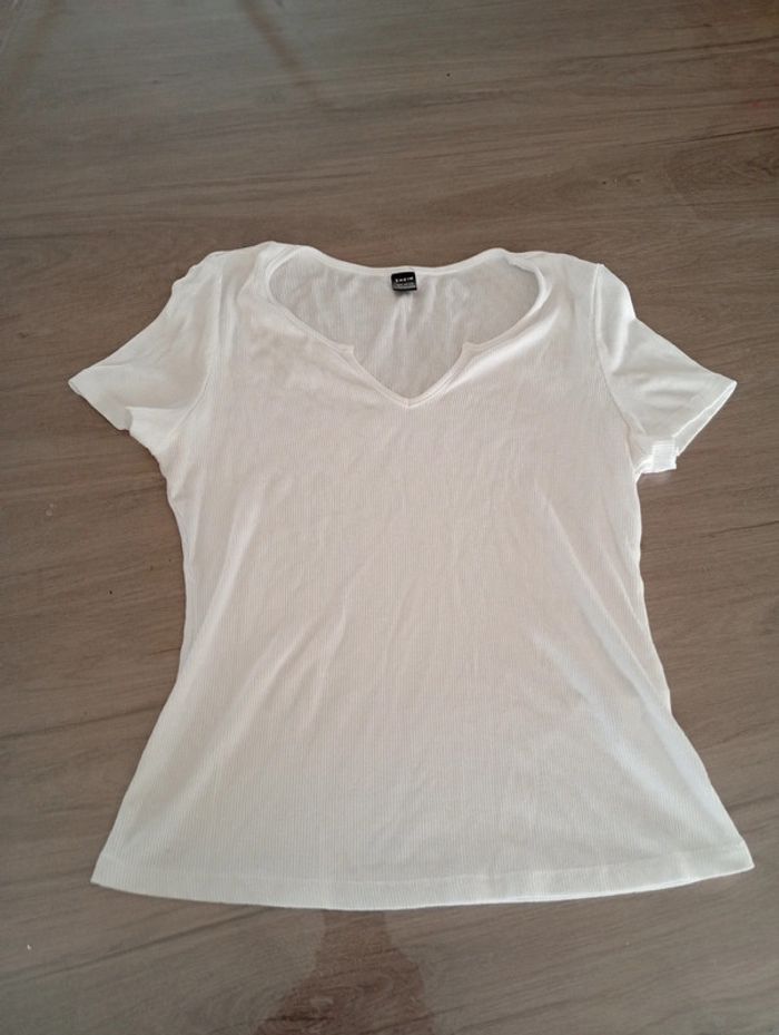 T-shirt côtelé femme L col v