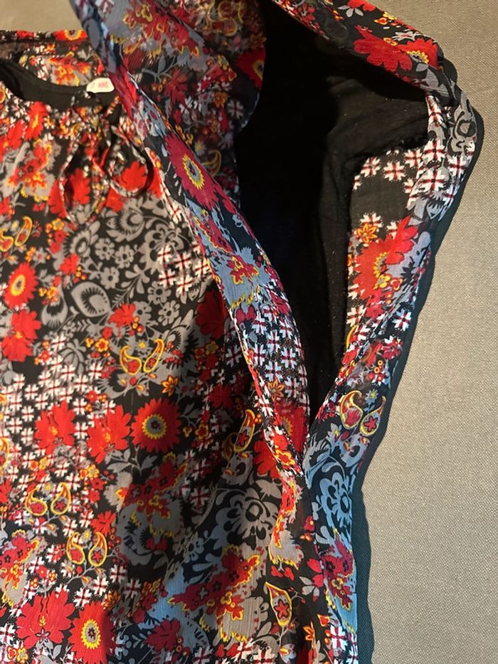 T-shirt manches courtes fluide voile fleuri doublé - photo numéro 4