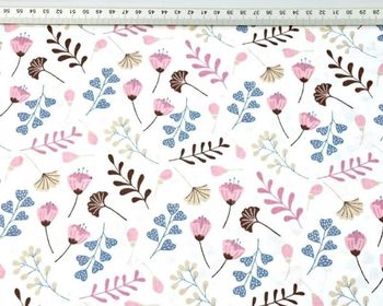 Coupon Tissu 50x160 Gingko et fleurs rose