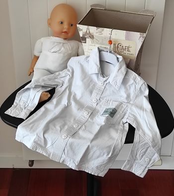 Chemise ML garçon 4 ans – rayures blanc et gris