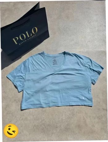 T-shirt Ralph Lauren L coupe col V bleu Homme Men tee42