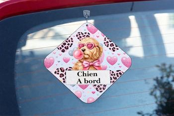 Pancarte voiture “Chien à bord” – Motif girly 💕🐾