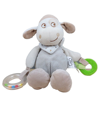 Doudou peluche mouton beige MOTS D'ENFANTS bandana activités feuille anneau
