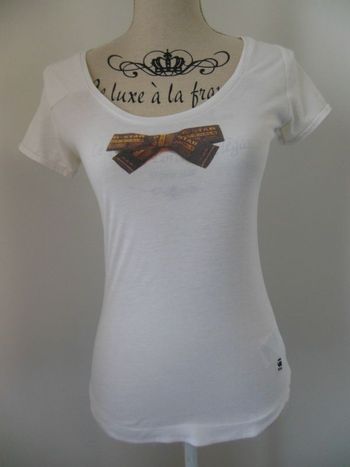 TEE SHIRT GSTAR BLANC ET MOTIF NOEUD TAILLE 36