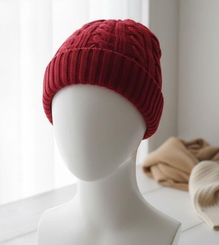 Bonnet Rouge Chaud & Tendance - Maille Torsadée