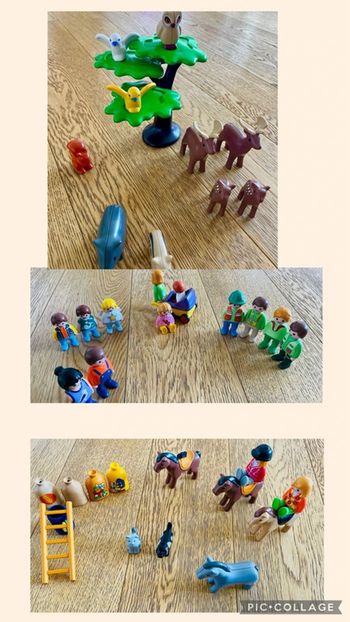 lot de Playmobil 1.2.3 forêt, ferme, personnages