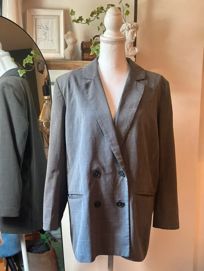Veste blazer oversize gris à carreaux Weekday – Taille 38 - photo numéro 2