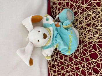 BABY NAT' doudou marionnette lapin bleu Barbouille avec sceau