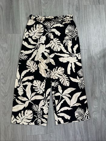 Pantalon tropical jambes larges noir et beige crème T40/42 L/XL