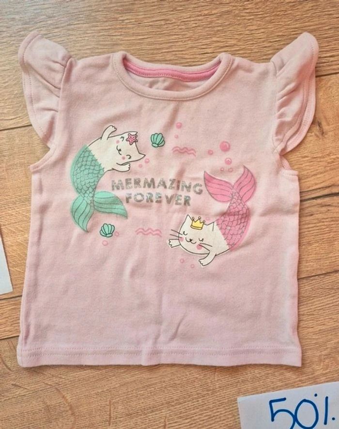 Ensemble Tee-shirt manche courte chat sirène et Short en coton coquillage - photo numéro 4