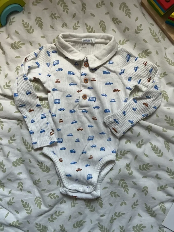 body polo manches longues blanc motifs voitures 12 mois bout'chou - photo numéro 3
