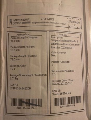 Suspension industrielle 4 ampoules