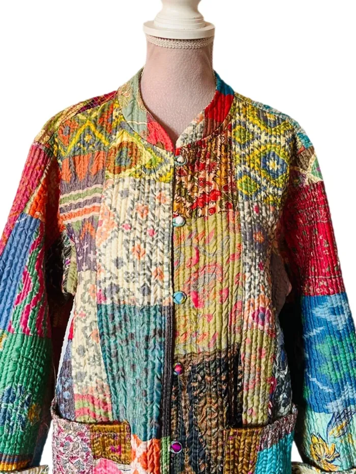 🌿🦋Veste matelassée patchwork ethnique boho multicolore made in India hippie quilted jacket🌷🌿 - photo numéro 5
