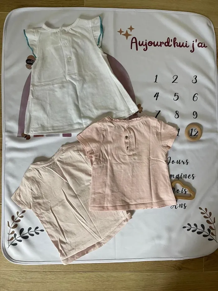 Lot de t-shirts bébé fille – Taille 12 mois – Obaibi, Absorba & Sans marque - photo numéro 2