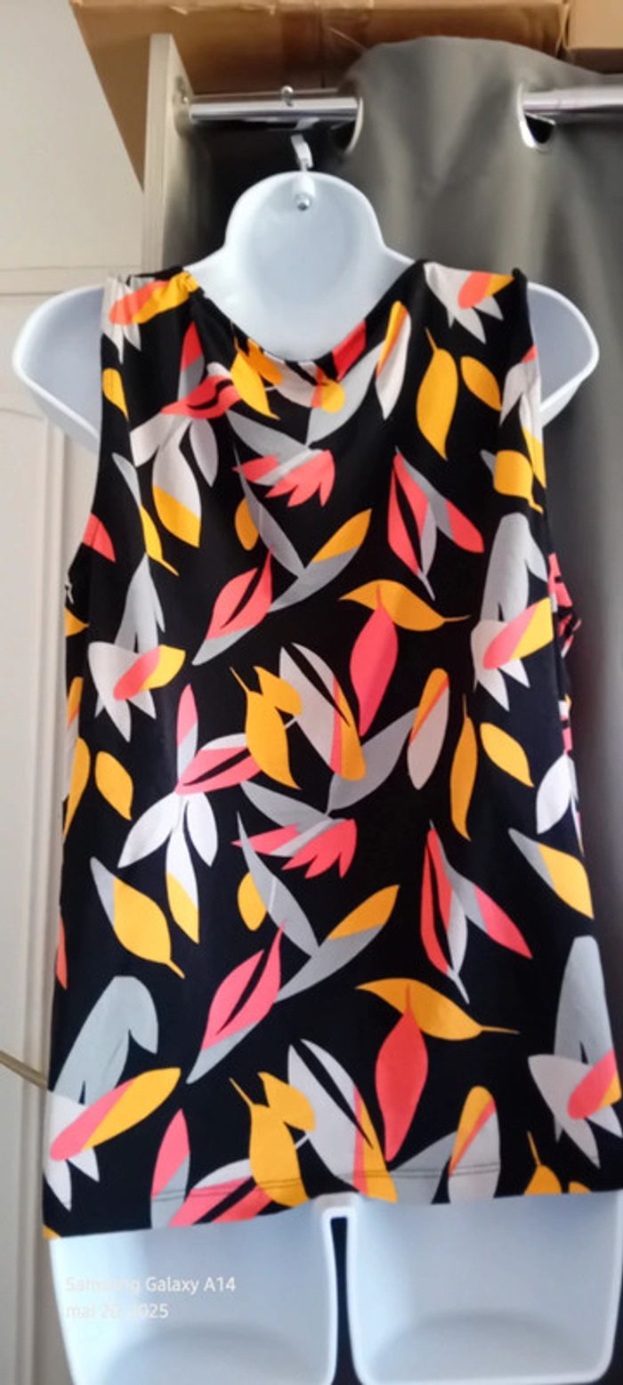 Tunique débardeur motif feuillages coloré noir femme 46 blanche porte - photo numéro 10