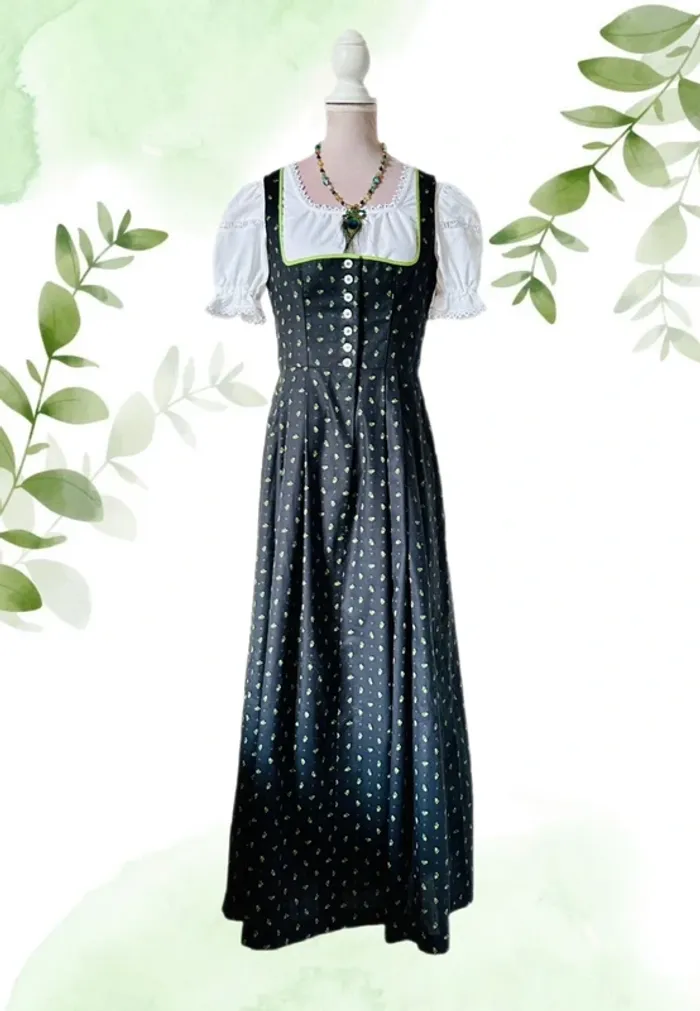 🌿Robe traditionnelle autrichienne Dirndl trachten Wenger S/36 cottagecore Oktoberfest long dress🌿