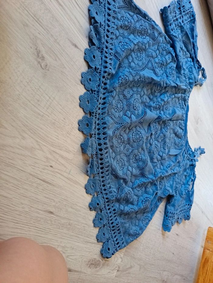 Haut épaule dénudé blouse fleur bleu 42 XL femme - photo numéro 3