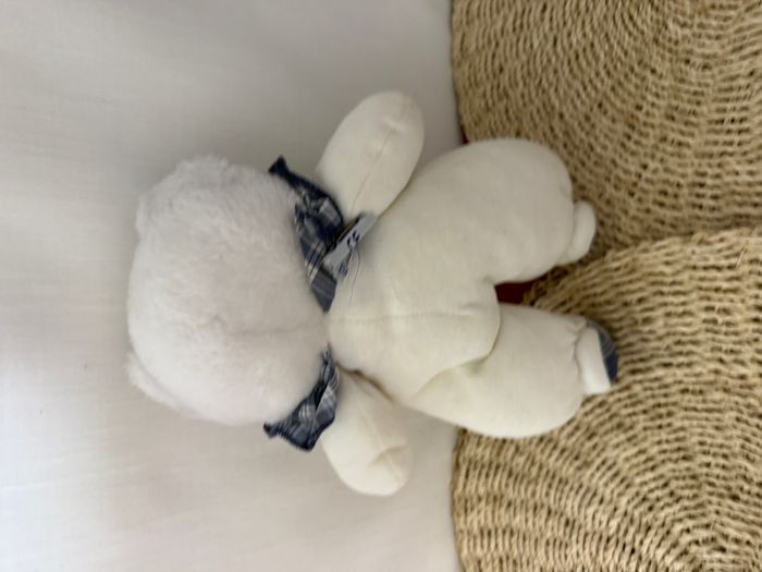 Doudou ours blanc bleu Ajena vintage manque nez - photo numéro 3