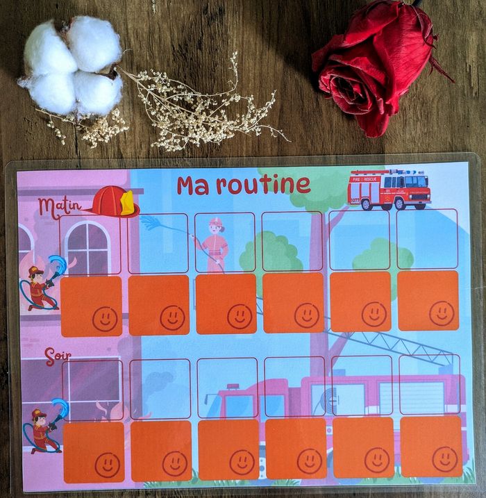 Tableau A4 routine enfant plastifiée camion de pompier - photo numéro 4