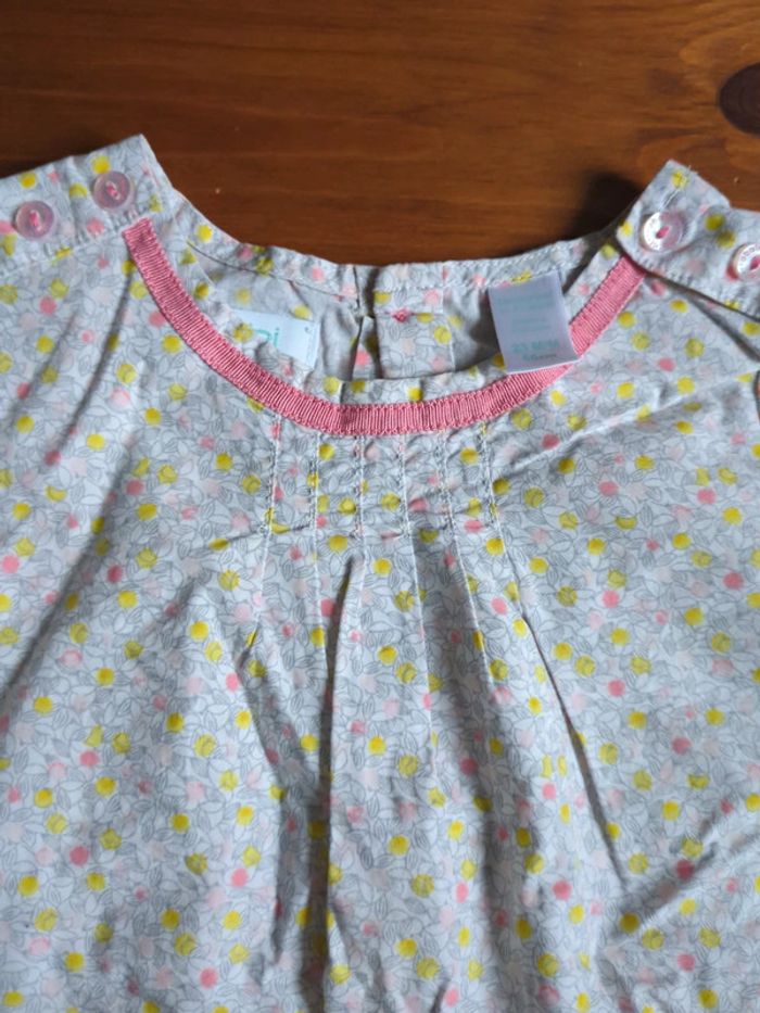 Tunique manches longues Liberty blanc gris rose jaune 23 24 mois obaibi - photo numéro 2