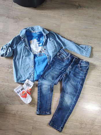 Ensemble 3 pièces jean tee shirt chemise Taille 2-3 ans