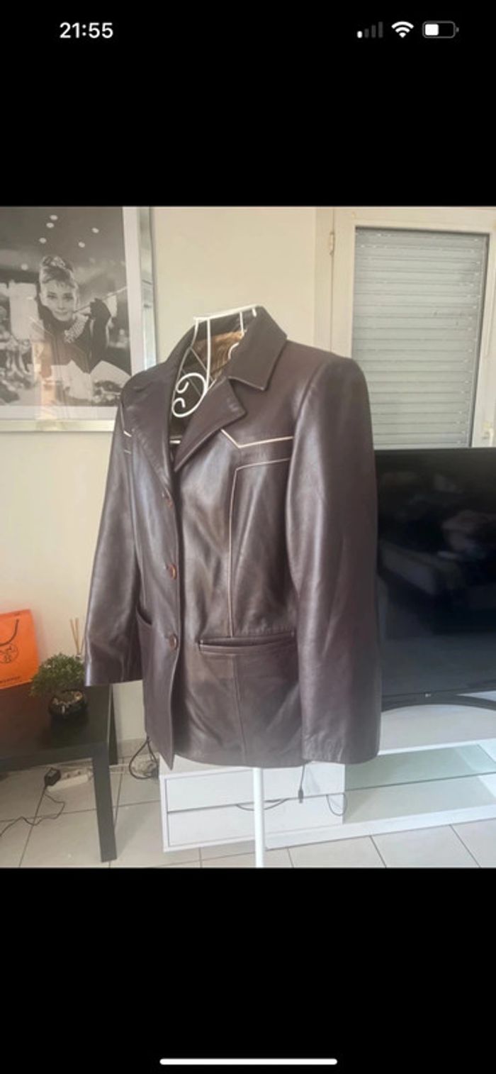 Blazer en cuir véritable vintage modas Christina taille 38 - photo numéro 2