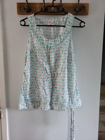 Camaïeu blouse débardeur blanc bleu rouge à pois Taille 40 L