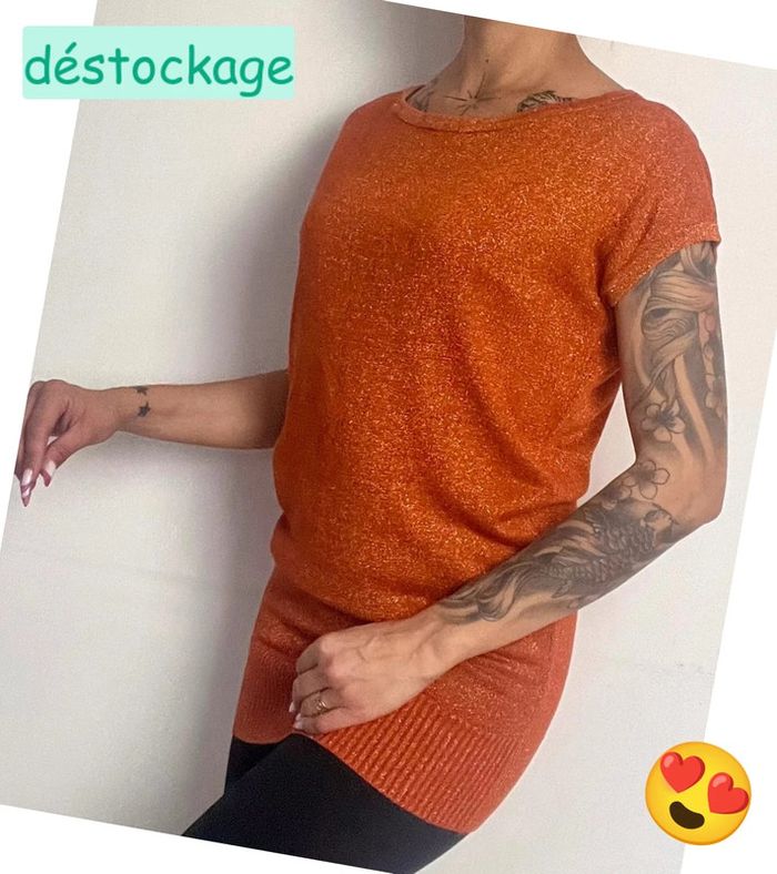 Tunique orange pailletée taille unique - Lolimiss - photo numéro 3