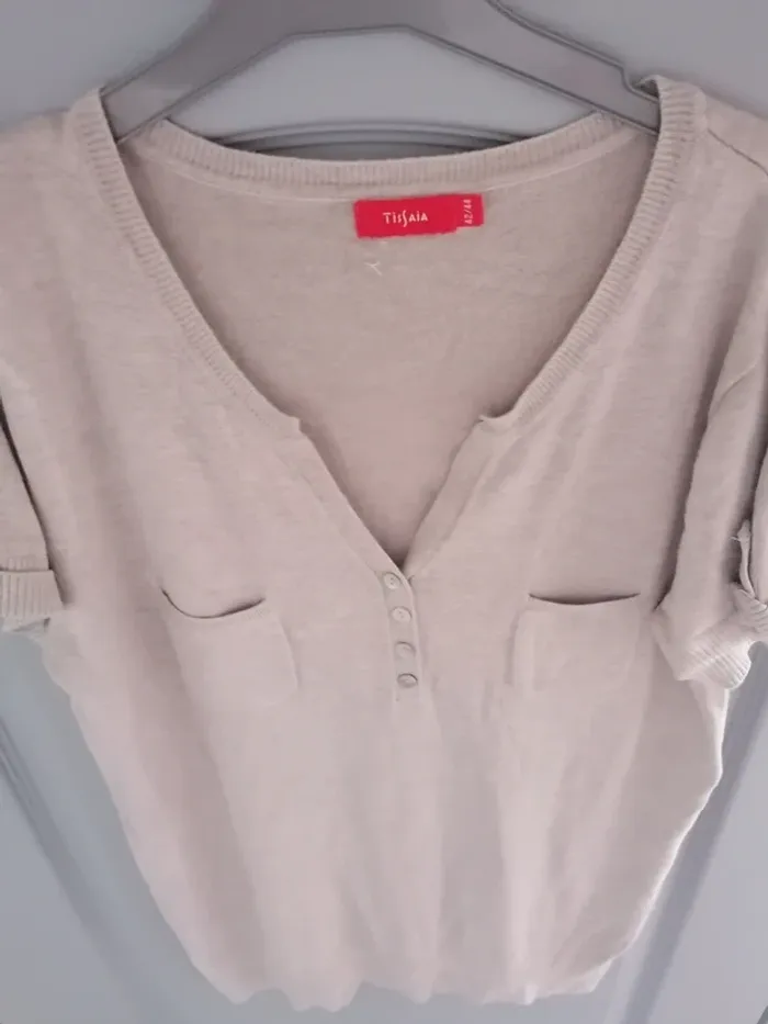 Pull manches courtes beige femme Tissaia taille - - photo numéro 3