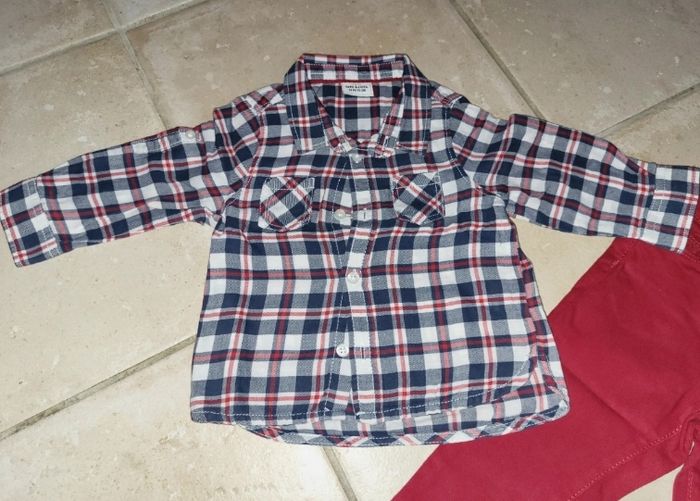 Ensemble chemise à carreaux et pantalon 12 mois - photo numéro 2