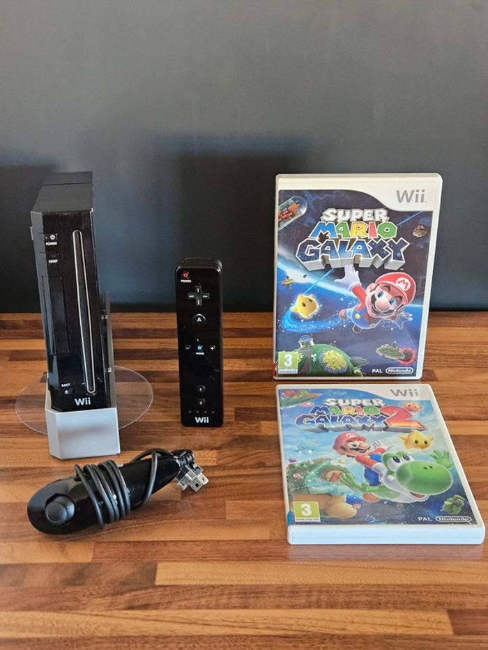 Nintendo Wii noir # Pack Super Mario Galaxy 1 et 2 #