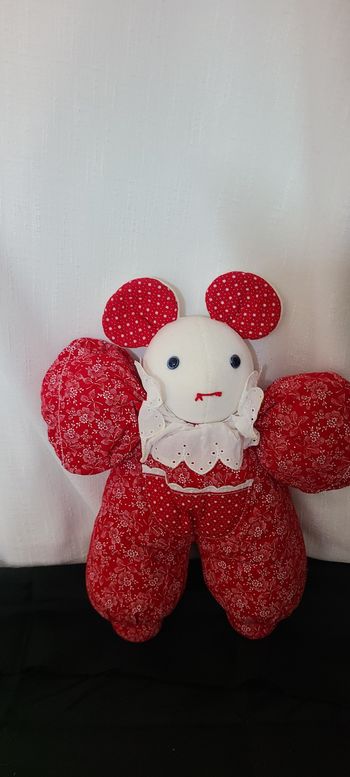 doudou souris tissus rouge motifs fleurs moulin roty vintage