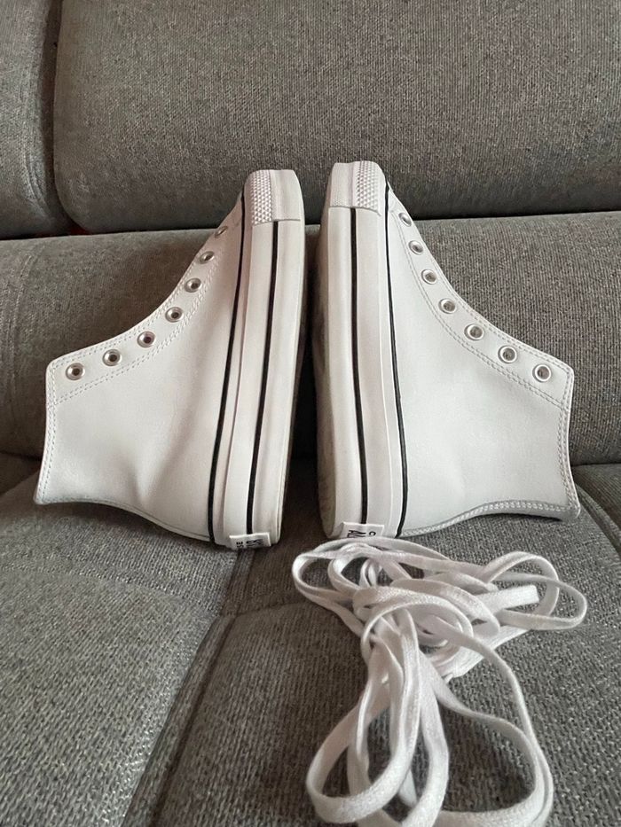 Converse plate-forme blanche cuir véritable 39 - photo numéro 9