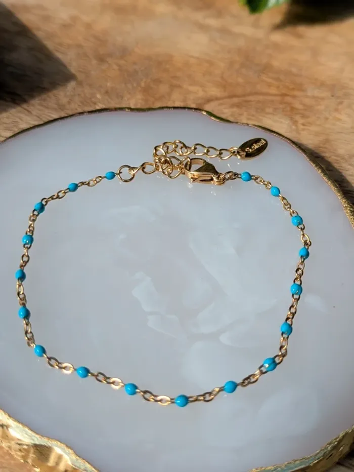 Bracelet en acier inoxydable doré perles bleues - photo numéro 2
