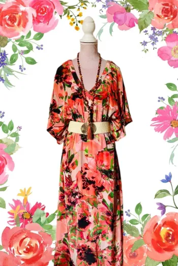 🌺🌿Robe longue bohème 38/40 Cream CREliza Peach Flower boho maxi dress🌿🌺