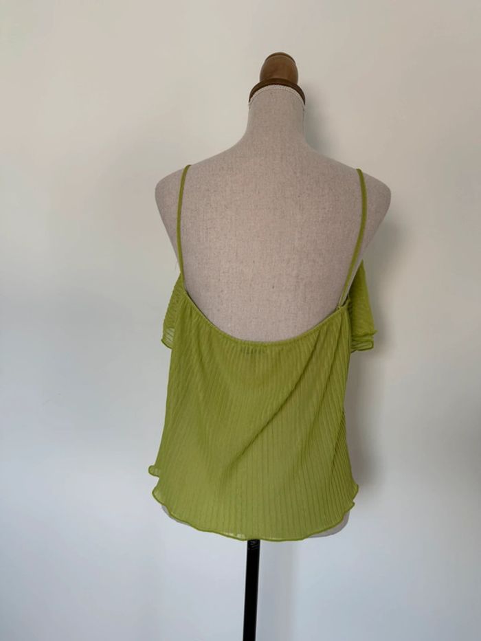 T-shirt top bretelles Zara été débardeur volants fluide plissé M vert pomme Haut camisa léger - photo numéro 2